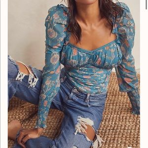 NWOT Free People Blue Brunch Date Bodysuit